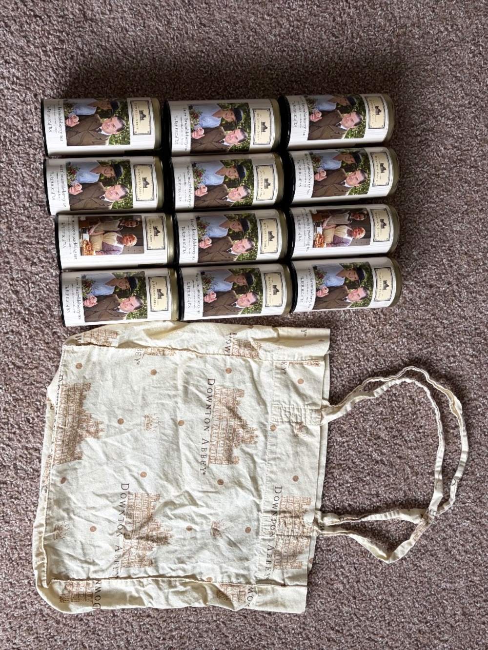 👑Downton Abbey Collector's Set 🍵12 Empty Tea Canisters and 1 Reusable Tote👜